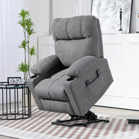 Rootz Electric Riser Recliner Chair - Stand-Up TV Recliner - Massage Points - Footrest - Cup Holders - Gray - 91cm x 95cm x 109cm