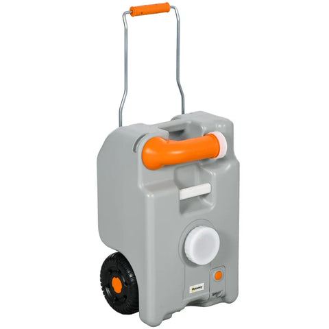 Rootz Waste Water Tank - Rollable - Splash-free Emptying - Volume 22L - Clean Disposal - Metal Handle - HDPE Plastic - Gray - 33W x 26D x 53H cm