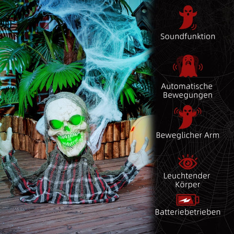 Rootz Halloween Animated Decoration - Creepy Skeleton - Spooky Props - Glowing Mouth & Eyes - Eerie Howls - 40cm x 16cm x 70cm