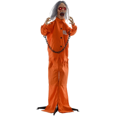 Rootz Animated Halloween Decoration - Spooky Prisoner Ghost - Interactive Scary Figurine - Glowing Eyes - Creepy Howls - 50cm x 15cm x 85cm