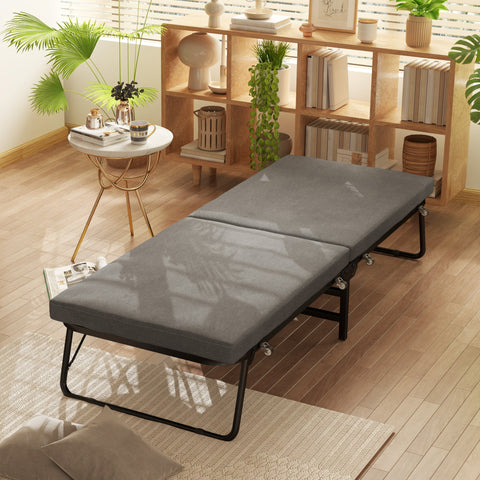 Rootz Folding Bed - Guest Bed - Adjustable Sleeper - Comfort Mattress - 190x70cm - 4 Wheels for Easy Mobility