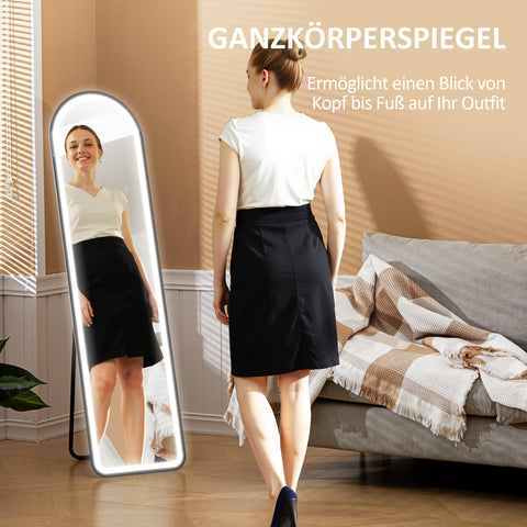 Rootz Full Length Mirror - Freestanding Mirror - Standing Mirror - Dimmable LED - 150cm x 40cm - Modern & Elegant Design for Living Room