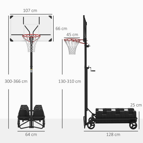 Rootz Portable Basketball Hoop - Adjustable Height Hoop Set - Basketball Hoop Stand - Extra-Wide Base - Easy Transport - 300-366cm x 128cm x 66cm