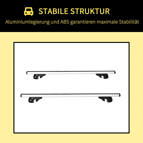 Rootz Lockable Car Carrier Bars - Roof Racks - Cargo Bars - Max 75kg Load - Aluminum - 125cm x 5.5cm x 7cm