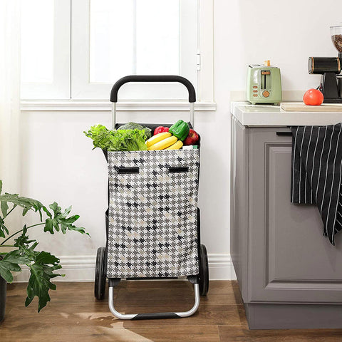 Rootz Shopping Trolley with Wheels - Shopping Cart - Grocery Trolley - Stylish Black and White - Easy Assembly - 47 x 33 x 97 cm.