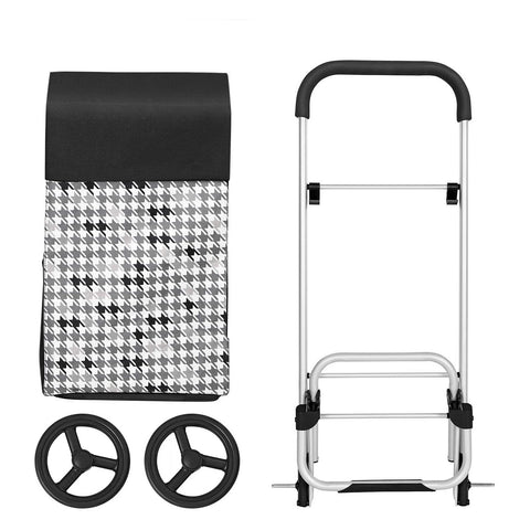 Rootz Shopping Trolley with Wheels - Shopping Cart - Grocery Trolley - Stylish Black and White - Easy Assembly - 47 x 33 x 97 cm.