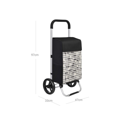 Rootz Shopping Trolley with Wheels - Shopping Cart - Grocery Trolley - Stylish Black and White - Easy Assembly - 47 x 33 x 97 cm.