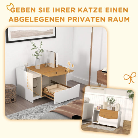 Rootz Cat Litter Box Cabinet - Stylish Cat House - Side Table - Extendable Cat Toilet - Sand Trap Mat - Chipboard - 78cm x 50cm x 51cm