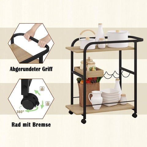Rootz Multifunctional Kitchen Trolley - Serving Cart - Storage Organizer - Ample Capacity - Easy Mobility - Durable Design - 76.3cm x 80cm x 40cm