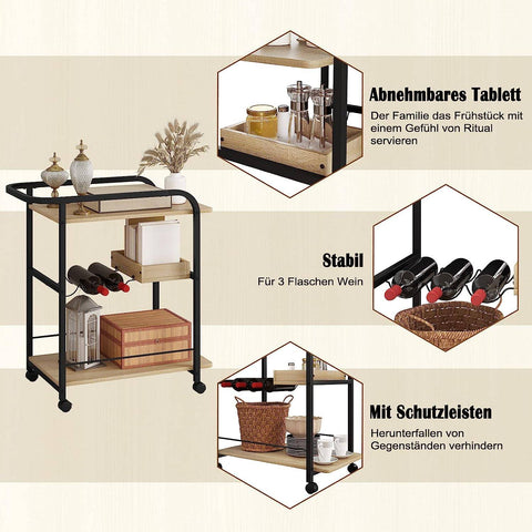 Rootz Multifunctional Kitchen Trolley - Serving Cart - Storage Organizer - Ample Capacity - Easy Mobility - Durable Design - 76.3cm x 80cm x 40cm