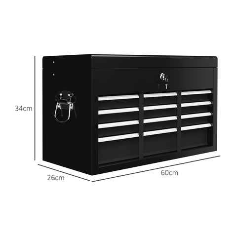 Rootz Tool Box - Lockable Organizer - Steel Tool Chest - Durable Storage with EVA Mats - 60x26x34cm, Black