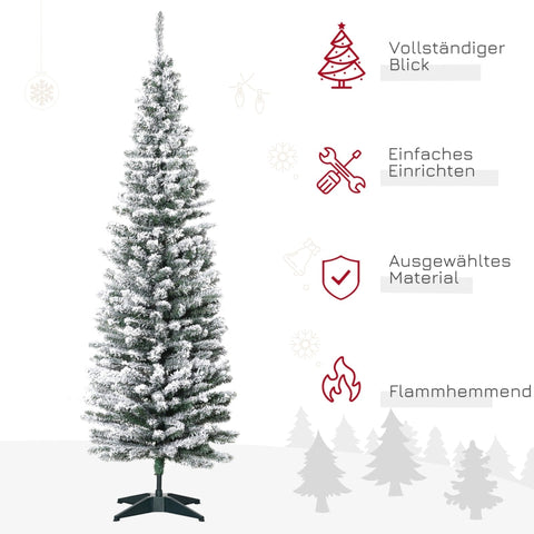 Rootz Slim Artificial Christmas Tree - Snow-Covered Tree - Festive Decoration - 180cm x 55cm - Green+White - Plastic & Metal