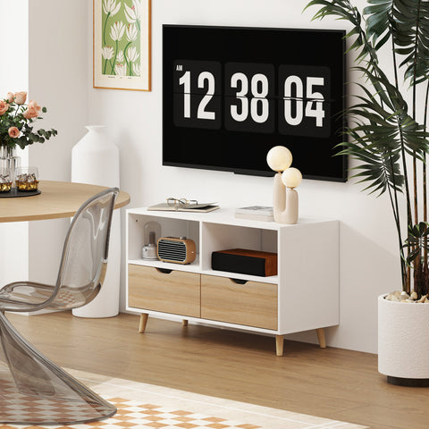 Rootz TV Cabinet - TV Chest - Media Console - Durable & Stylish - 99cm x 39cm x 58cm - White