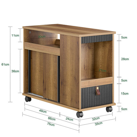 Rootz Mobile File Cabinet - Filing Cabinet - Storage Unit - Sliding Doors - Easy Organization - 35x61x75cm