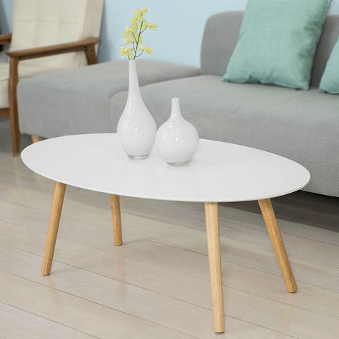Rootz Scandinavian Coffee Table - Retro Side Table - Elliptical Living Room Table - Stylish Storage Solution - 105x40x60cm