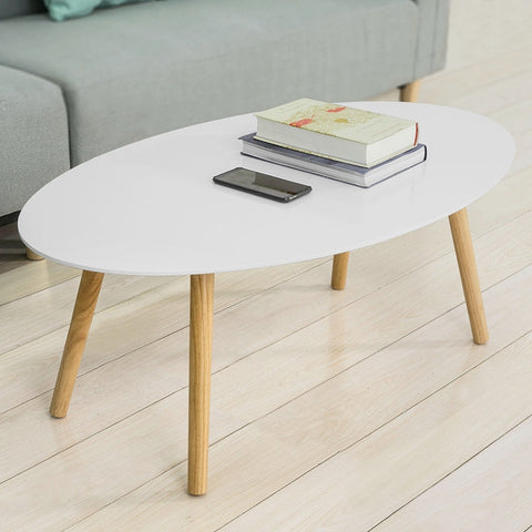 Rootz Scandinavian Coffee Table - Retro Side Table - Elliptical Living Room Table - Stylish Storage Solution - 105x40x60cm