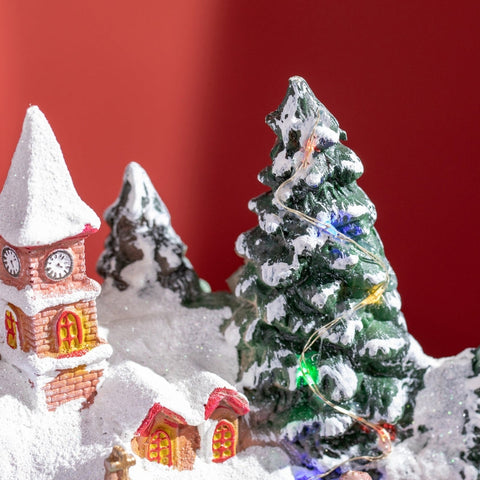 Rootz Christmas Village Decor - LED Illuminated Holiday Scene - Church, Trees, Moving Train - 12 Built-in Lights and 8 Songs - 20cm x 19.5cm x 20cm