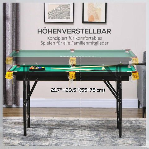 Rootz Foldable Pool Table - Billiard Table - Snooker Table - Adjustable Height - Complete Set - Space-Saving Storage - 140cm x 60cm x 55-75cm - MDF & Steel