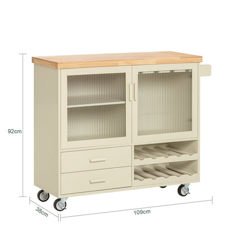 Rootz Keuken Eiland Kar - Draagbaar Eiland - Rollende Keuken Kar - MDF(E1) Bamboe Rubberhout - Opbergmogelijkheden - 109cm x 92cm x 40cm