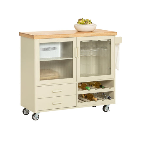 Rootz Keuken Eiland Kar - Draagbaar Eiland - Rollende Keuken Kar - MDF(E1) Bamboe Rubberhout - Opbergmogelijkheden - 109cm x 92cm x 40cm