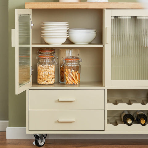 Rootz Keuken Eiland Kar - Draagbaar Eiland - Rollende Keuken Kar - MDF(E1) Bamboe Rubberhout - Opbergmogelijkheden - 109cm x 92cm x 40cm