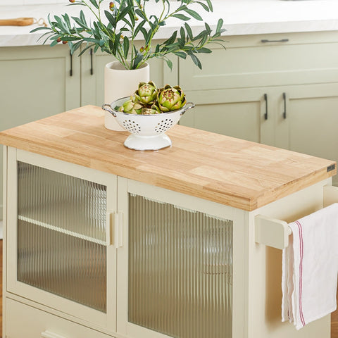 Rootz Keuken Eiland Kar - Draagbaar Eiland - Rollende Keuken Kar - MDF(E1) Bamboe Rubberhout - Opbergmogelijkheden - 109cm x 92cm x 40cm