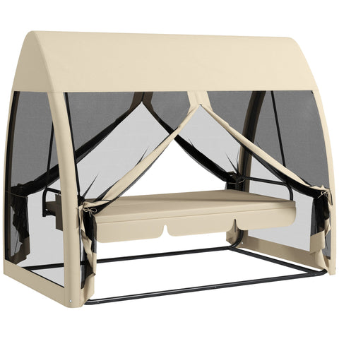 Rootz 3 Seater Patio Swing - Porch Swing with Bed Function - Mosquito-Protected Swing - Steel Frame - 240cm x 140cm x 197cm