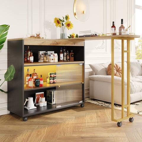 Rootz Extendable Bar Table - Movable Modern Bar Table - Telescopic Bar Table with LED - Storage Space - 138-204×39×105cm
