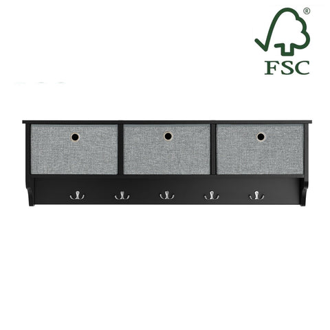 Rootz Wandkapstok met opbergruimte - Sleutelorganizer - Halplank - FSC-gecertificeerd - 100x30x20 cm - Milieuvriendelijke honingraatverpakking