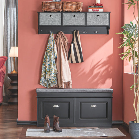 Rootz Wandkapstok met opbergruimte - Sleutelorganizer - Halplank - FSC-gecertificeerd - 100x30x20 cm - Milieuvriendelijke honingraatverpakking