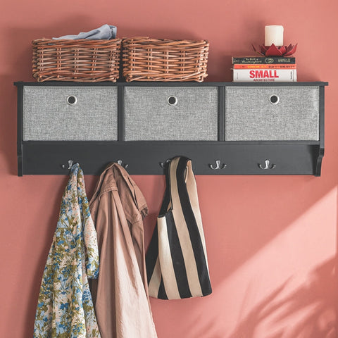Rootz Wandkapstok met opbergruimte - Sleutelorganizer - Halplank - FSC-gecertificeerd - 100x30x20 cm - Milieuvriendelijke honingraatverpakking