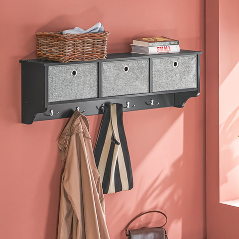 Rootz Wandkapstok met opbergruimte - Sleutelorganizer - Halplank - FSC-gecertificeerd - 100x30x20 cm - Milieuvriendelijke honingraatverpakking