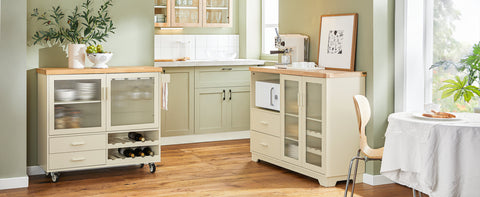 Rootz Keuken Eiland Kar - Draagbaar Eiland - Rollende Keuken Kar - MDF(E1) Bamboe Rubberhout - Opbergmogelijkheden - 109cm x 92cm x 40cm