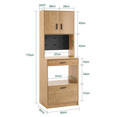 Rootz Retro Kitchen Cabinet - Modern Storage Cabinets - Pegboard Shelves - Optimal Storage Space - 60x170x40cm