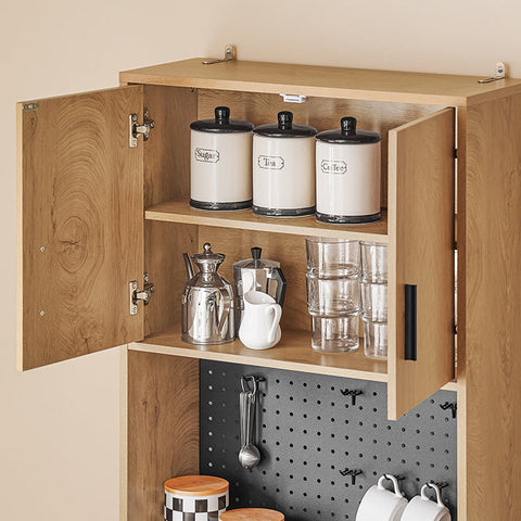 Rootz Retro Kitchen Cabinet - Modern Storage Cabinets - Pegboard Shelves - Optimal Storage Space - 60x170x40cm