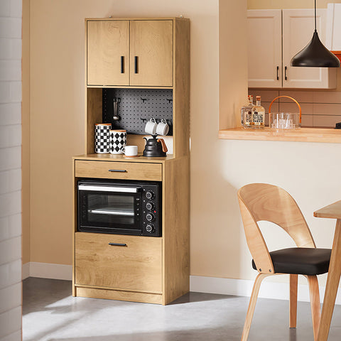 Rootz Retro Kitchen Cabinet - Modern Storage Cabinets - Pegboard Shelves - Optimal Storage Space - 60x170x40cm