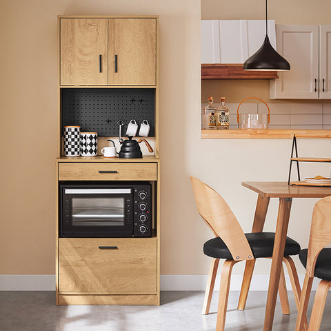 Rootz Retro Kitchen Cabinet - Modern Storage Cabinets - Pegboard Shelves - Optimal Storage Space - 60x170x40cm