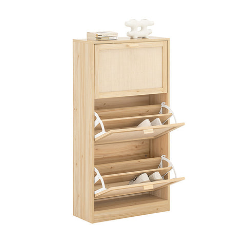 Rootz Shoe Cabinet - Bamboo Shoe Rack - Shoe Storage - Tilt Lock - 60cm x 118cm x 24cm - Elegant Design - Mold Resistant