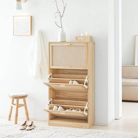 Rootz Shoe Cabinet - Bamboo Shoe Rack - Shoe Storage - Tilt Lock - 60cm x 118cm x 24cm - Elegant Design - Mold Resistant