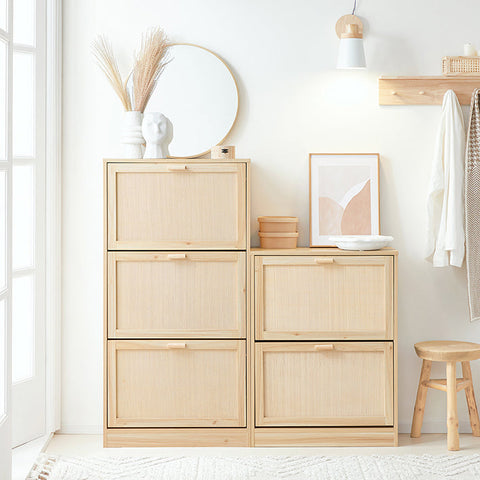 Rootz Shoe Cabinet - Bamboo Shoe Rack - Shoe Storage - Tilt Lock - 60cm x 118cm x 24cm - Elegant Design - Mold Resistant