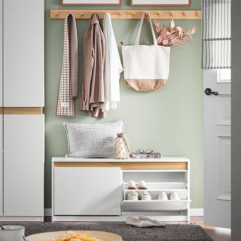 Rootz Shoe Bench Storage - Shoe Rack - Entryway Bench - MDF Material - 104cm x 47cm x 30cm - Organize Shoes/Accessories - Space-saving