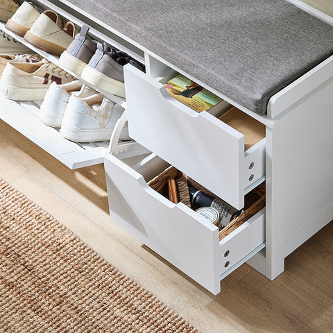 Rootz Shoe Storage Bench - Shoe Cabinet - Entryway Organizer - Space-Saving Design - 110x52x30cm - Comfort Seating with Cushion