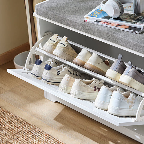 Rootz Shoe Storage Bench - Shoe Cabinet - Entryway Organizer - Space-Saving Design - 110x52x30cm - Comfort Seating with Cushion