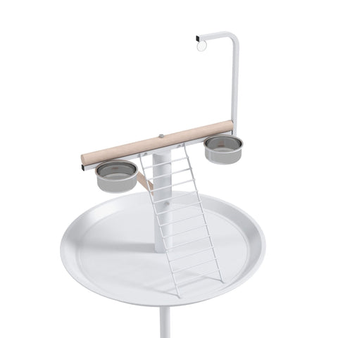 Rootz Bird Table - Bird Perch Stand - Parrot Playstand - Steel & Wood - 2 Stainless Steel Bowls - Portable - 60cm x 138cm