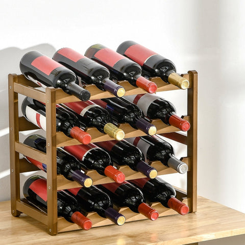 Rootz Bamboo Wine Rack - Bottle Holder - Wine Organizer - Space-saving Design - 43L x 23.5W x 38H cm