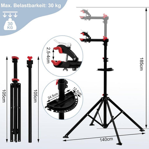 Rootz Bike Repair Stand - Bicycle Work Stand - Maintenance Rack - Aluminum - Adjustable Height - Stable Square Structure - 185cm x 39cm x 140cm
