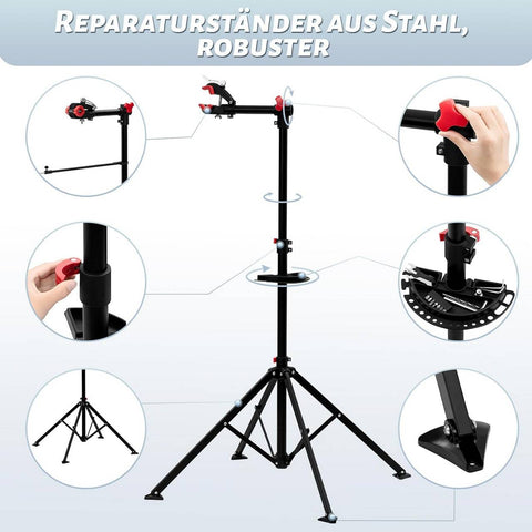 Rootz Bike Repair Stand - Bicycle Work Stand - Maintenance Rack - Aluminum - Adjustable Height - Stable Square Structure - 185cm x 39cm x 140cm
