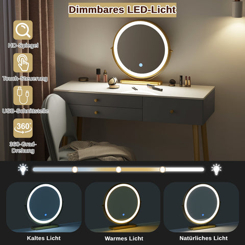 Rootz Adjustable Dressing Table with LED Mirror and Velvet Stool - Vanity Desk - Makeup Table - Adjustable Lighting, Ample Storage, Ergonomic Design - 100cm x 122cm x 40cm