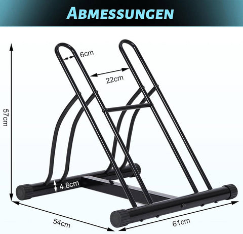 Rootz Bike Stand - Bicycle Parking Rack - 2 Bike Storage - Heavy Duty - 61cm x 57cm x 54cm - Indoor Outdoor - Iron - Easy Install