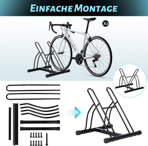 Rootz Bike Stand - Bicycle Parking Rack - 2 Bike Storage - Heavy Duty - 61cm x 57cm x 54cm - Indoor Outdoor - Iron - Easy Install